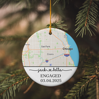 Engagement Ornament Gift, Map Ornament, Engagement Map, Personalized Engagement Gift for Couple
