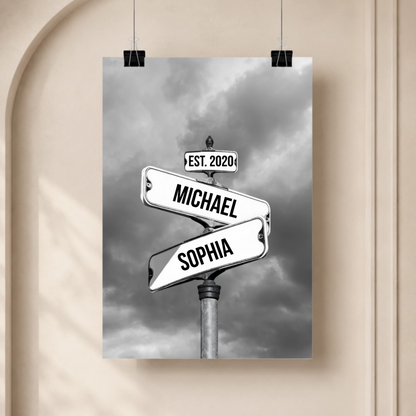 Personalized Poster Vintage Street Sign For Couples
