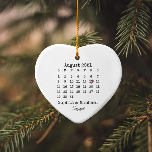 Personalized Engagement Date Ornament – Custom Couple Calendar Gift