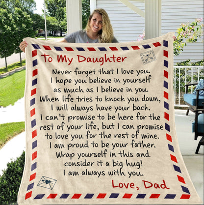 TO MY DAUGHTER - NEVER FORGET THAT I LOVE YOU - COZY POST CARD BLANKET