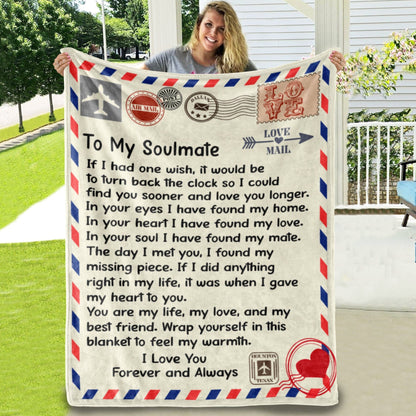 TO MY SOULMATE - IF I HAD ONE WISH - COZY POST CARD BLANKET