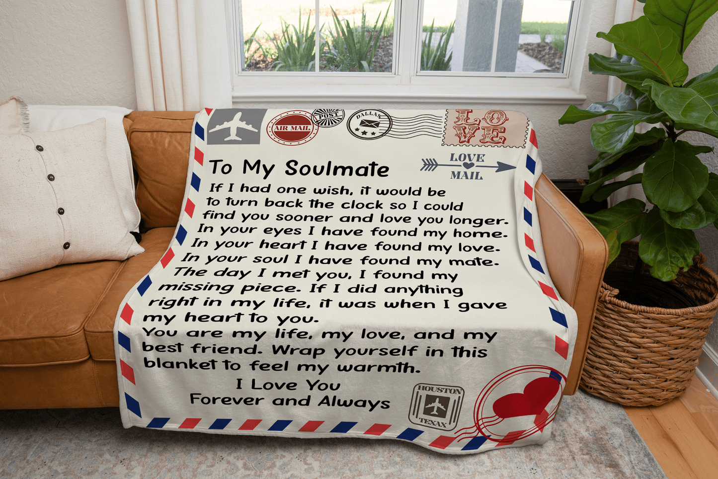 TO MY SOULMATE - IF I HAD ONE WISH - COZY POST CARD BLANKET