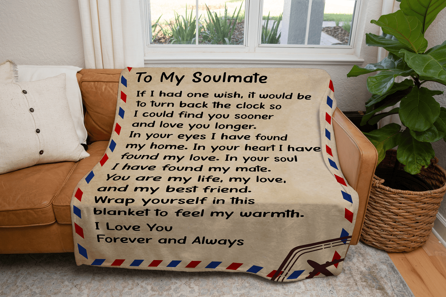 TO MY SOULMATE - IF I HAD ONE WISH - COZY POST CARD BLANKET